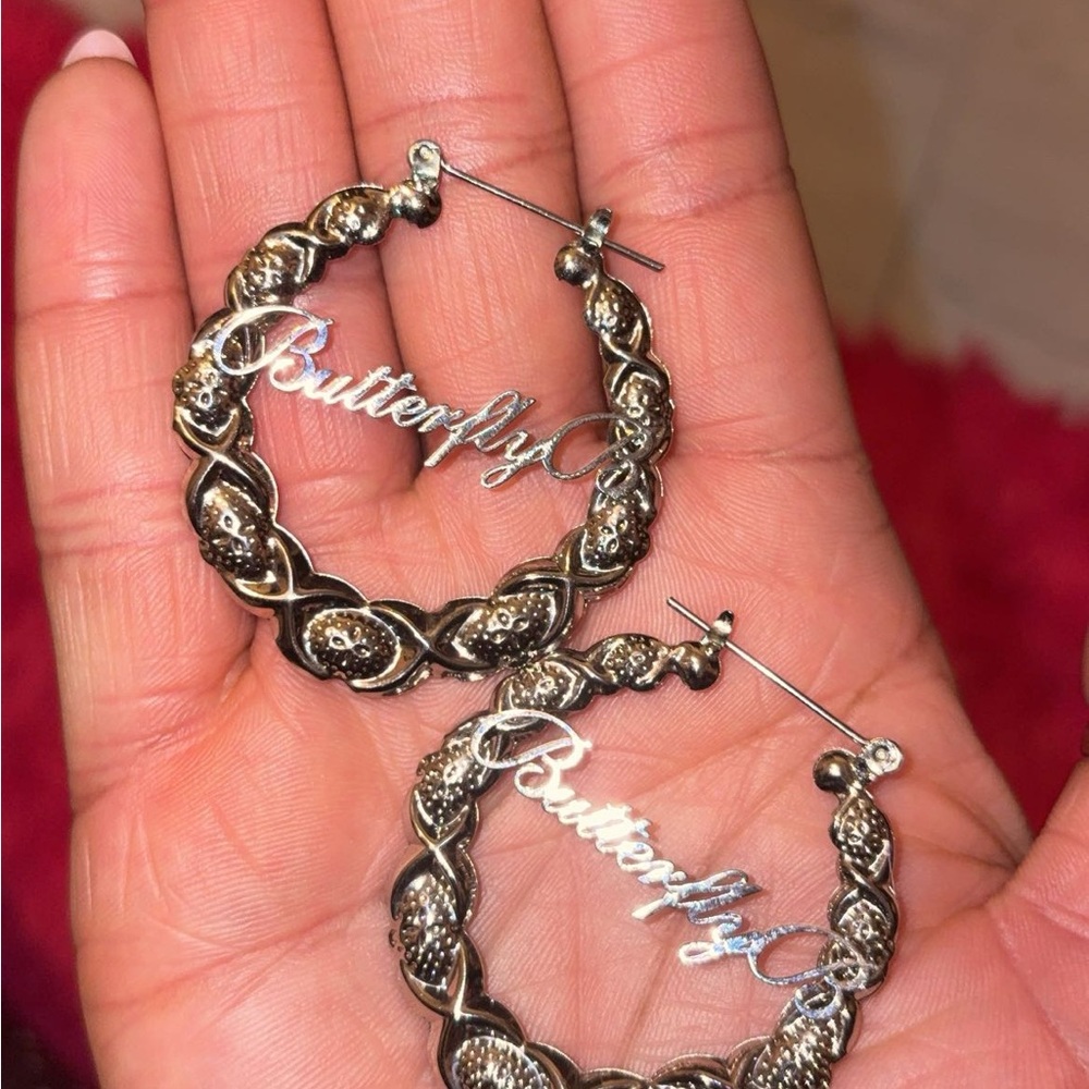 Silver Butterfly Hoop Earrings